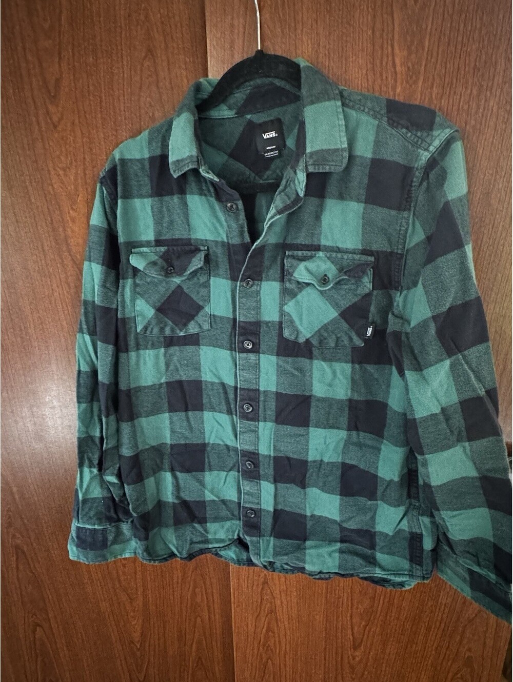 Vans Mens M Green Black Buffalo Plaid Flannel Shirt Classic Fit Skate Grunge